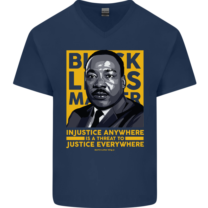 MLK Martin Luther King Black Lives Matter Mens V-Neck Cotton T-Shirt Navy Blue