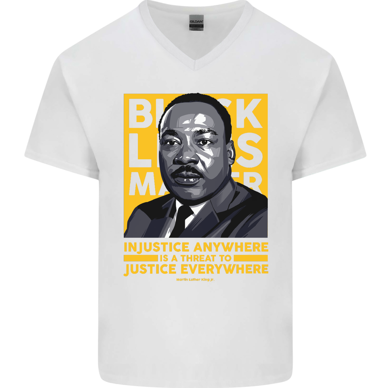MLK Martin Luther King Black Lives Matter Mens V-Neck Cotton T-Shirt White