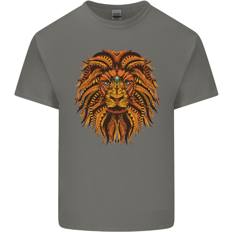 Mandala Art Lion Mens Cotton T-Shirt Tee Top Charcoal