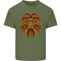 Mandala Art Lion Mens Cotton T-Shirt Tee Top Military Green
