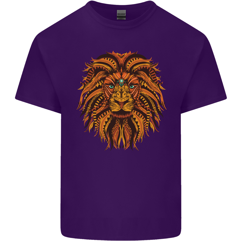Mandala Art Lion Mens Cotton T-Shirt Tee Top Purple