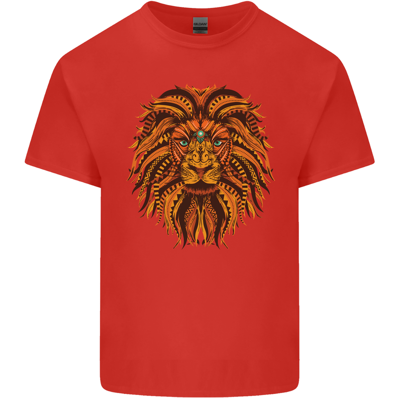 Mandala Art Lion Mens Cotton T-Shirt Tee Top Red