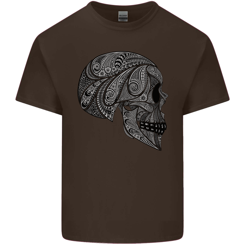 Mandala Skull Gothic Biker Motorbike Mens Cotton T-Shirt Tee Top Dark Chocolate