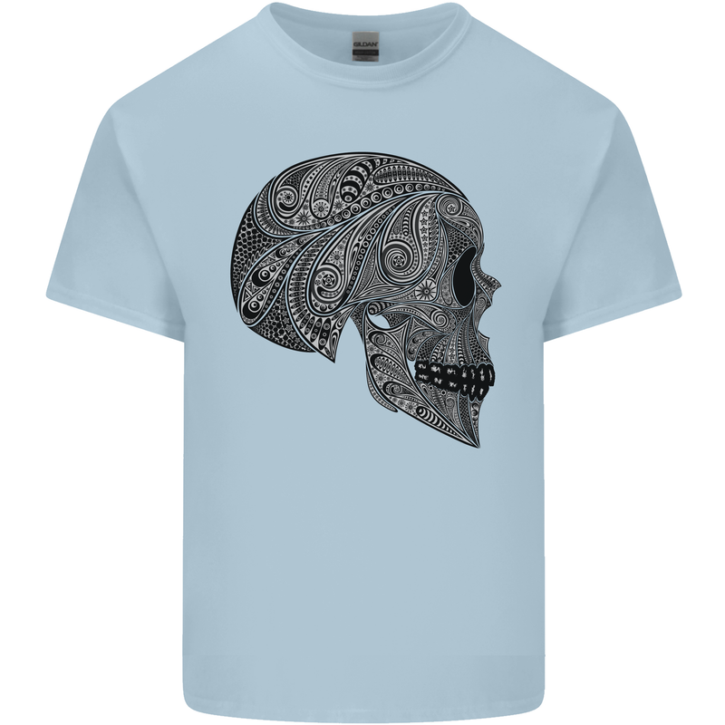 Mandala Skull Gothic Biker Motorbike Mens Cotton T-Shirt Tee Top Light Blue