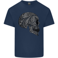 Mandala Skull Gothic Biker Motorbike Mens Cotton T-Shirt Tee Top Navy Blue