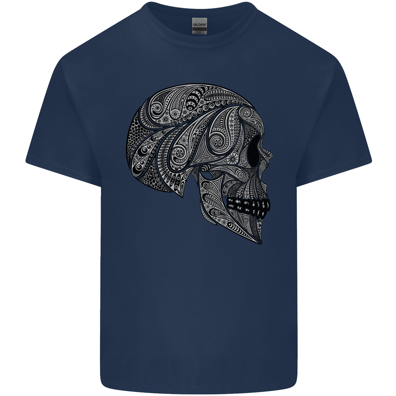 Mandala Skull Gothic Biker Motorbike Mens Cotton T-Shirt Tee Top Navy Blue