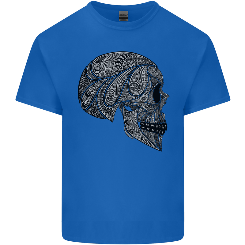 Mandala Skull Gothic Biker Motorbike Mens Cotton T-Shirt Tee Top Royal Blue