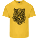 Mandala Tribal Wolf Tattoo Kids T-Shirt Childrens Yellow