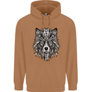 Mandala Tribal Wolf Tattoo Mens 80% Cotton Hoodie Caramel Latte