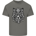 Mandala Tribal Wolf Tattoo Mens Cotton T-Shirt Tee Top Charcoal