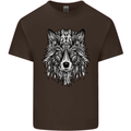 Mandala Tribal Wolf Tattoo Mens Cotton T-Shirt Tee Top Dark Chocolate