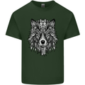 Mandala Tribal Wolf Tattoo Mens Cotton T-Shirt Tee Top Forest Green