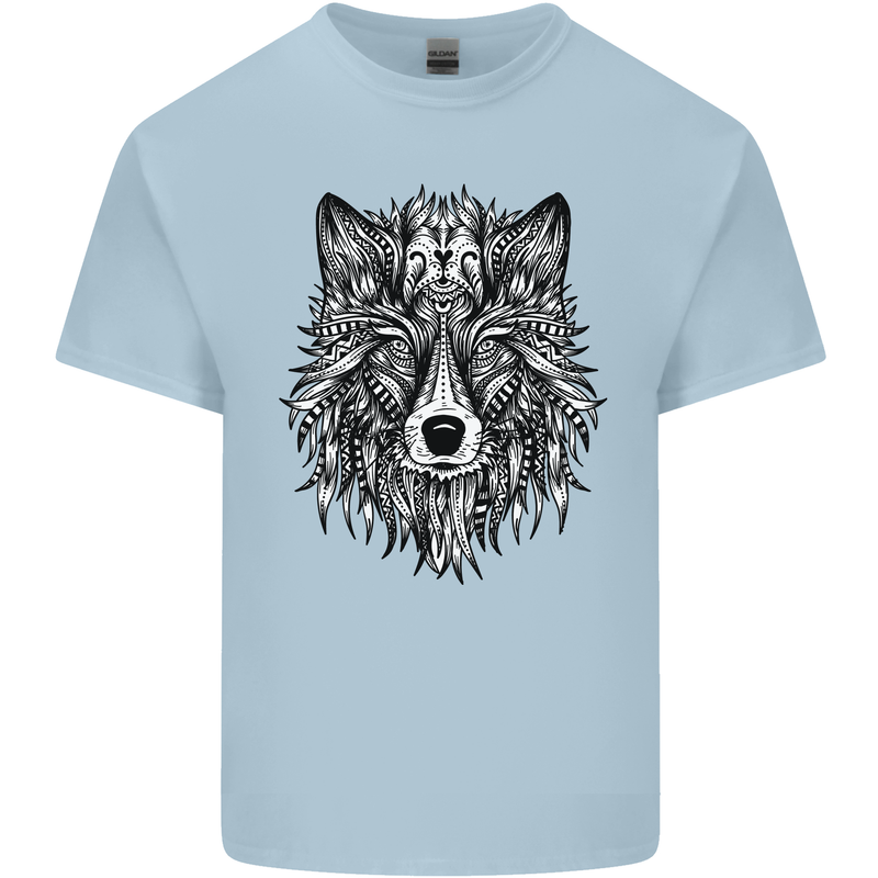 Mandala Tribal Wolf Tattoo Mens Cotton T-Shirt Tee Top Light Blue