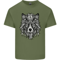 Mandala Tribal Wolf Tattoo Mens Cotton T-Shirt Tee Top Military Green