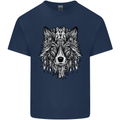 Mandala Tribal Wolf Tattoo Mens Cotton T-Shirt Tee Top Navy Blue