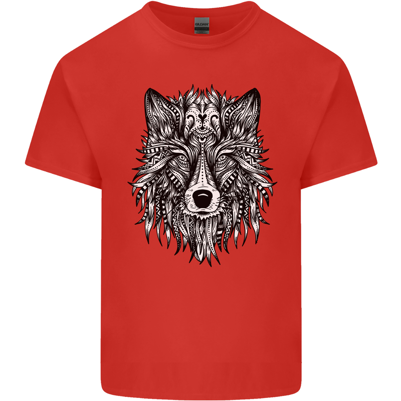 Mandala Tribal Wolf Tattoo Mens Cotton T-Shirt Tee Top Red
