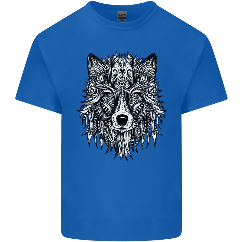 Mandala Tribal Wolf Tattoo Mens Cotton T-Shirt Tee Top Royal Blue