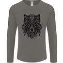 Mandala Tribal Wolf Tattoo Mens Long Sleeve T-Shirt Charcoal