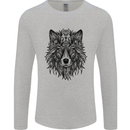 Mandala Tribal Wolf Tattoo Mens Long Sleeve T-Shirt Sports Grey