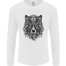 Mandala Tribal Wolf Tattoo Mens Long Sleeve T-Shirt White