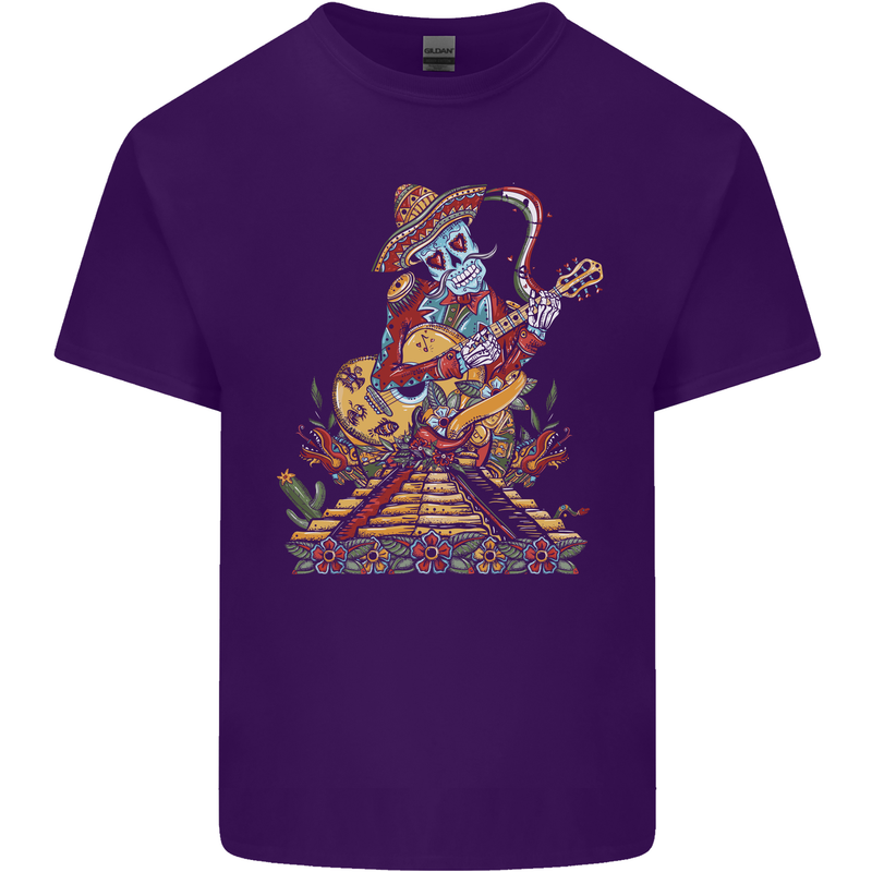 Mariachi Sugar Skull Day of the Dead Guitar Mens Cotton T-Shirt Tee Top Purple