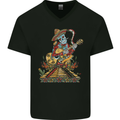 Mariachi Sugar Skull Day of the Dead Guitar Mens V-Neck Cotton T-Shirt Black