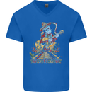 Mariachi Sugar Skull Day of the Dead Guitar Mens V-Neck Cotton T-Shirt Royal Blue