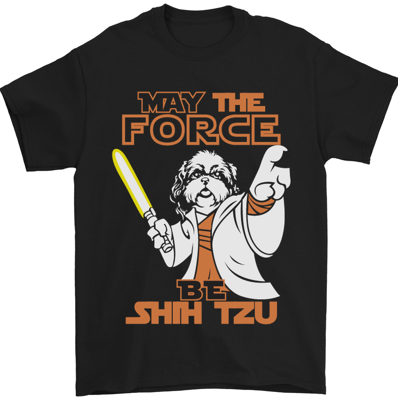 May the Force Be Shih Tzu Funny Dog Mens T-Shirt Cotton Gildan Black