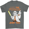 May the Force Be Shih Tzu Funny Dog Mens T-Shirt Cotton Gildan Charcoal