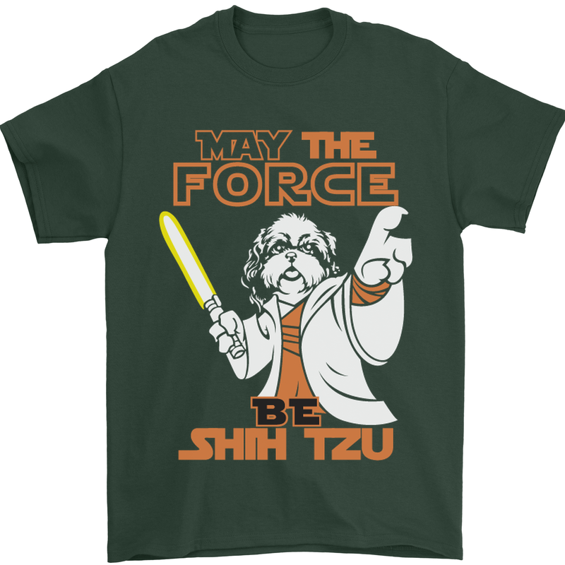 May the Force Be Shih Tzu Funny Dog Mens T-Shirt Cotton Gildan Forest Green