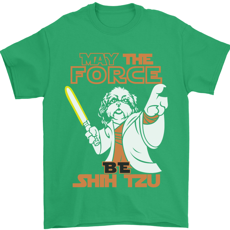 May the Force Be Shih Tzu Funny Dog Mens T-Shirt Cotton Gildan Irish Green