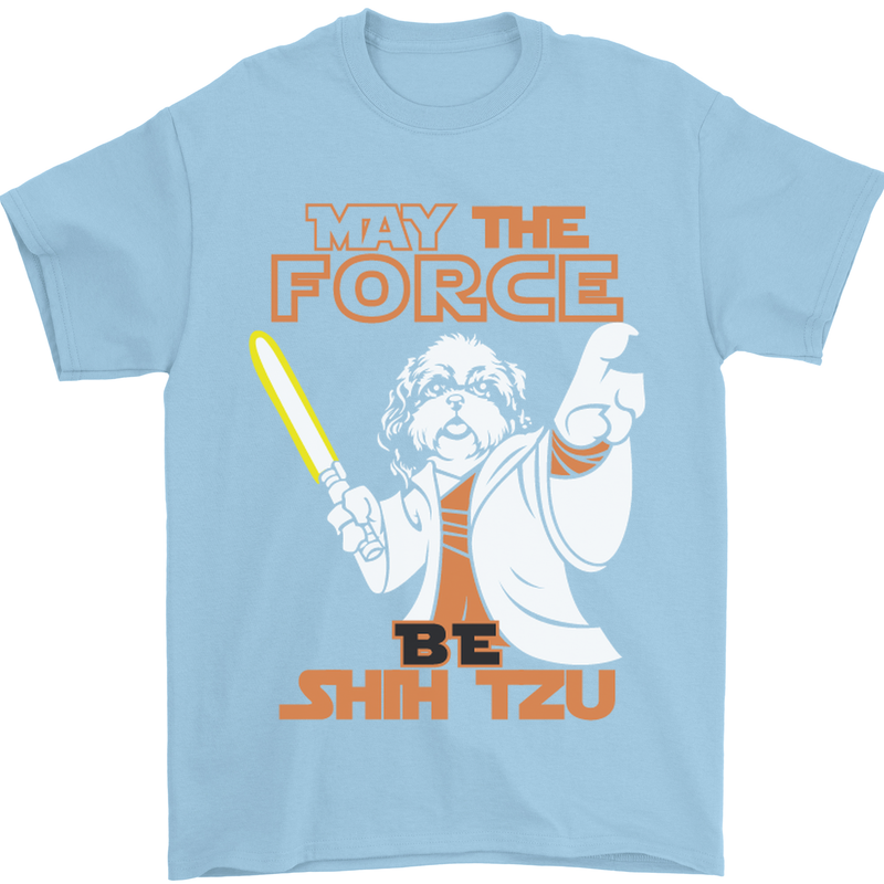 May the Force Be Shih Tzu Funny Dog Mens T-Shirt Cotton Gildan Light Blue