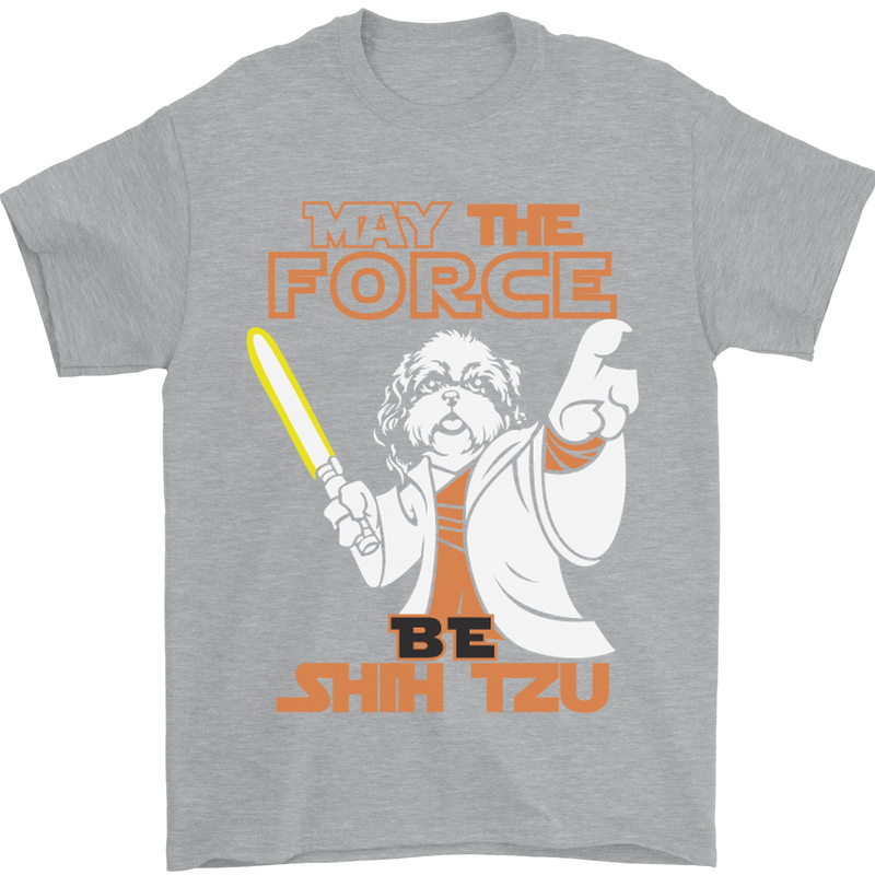 May the Force Be Shih Tzu Funny Dog Mens T-Shirt Cotton Gildan Sports Grey