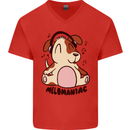 Melomaniac Dog Yoga Meditation Funny Mens V-Neck Cotton T-Shirt Red