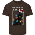 Meowy Christmas Tree Funny Cat Xmas Mens Cotton T-Shirt Tee Top Dark Chocolate