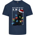 Meowy Christmas Tree Funny Cat Xmas Mens Cotton T-Shirt Tee Top Navy Blue