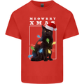 Meowy Christmas Tree Funny Cat Xmas Mens Cotton T-Shirt Tee Top Red