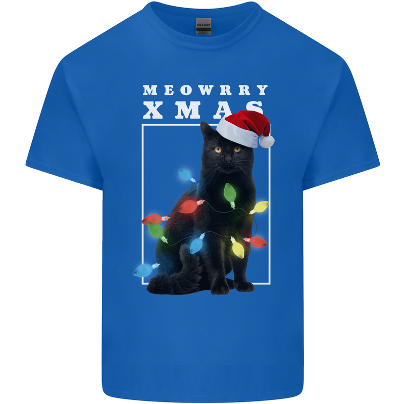 Meowy Christmas Tree Funny Cat Xmas Mens Cotton T-Shirt Tee Top Royal Blue