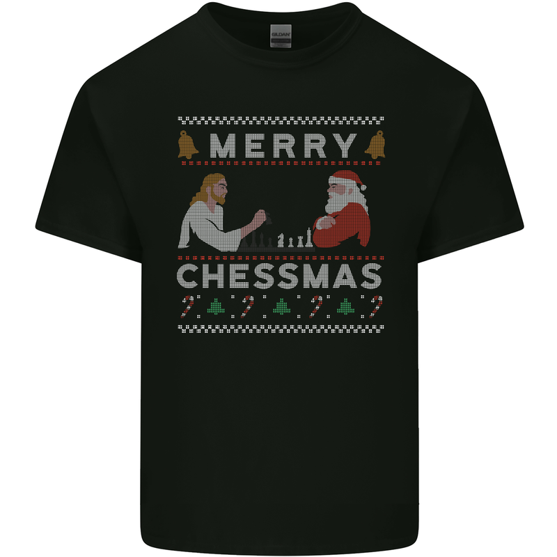 Merry Chessmass Funny Chess Player Mens Cotton T-Shirt Tee Top Black