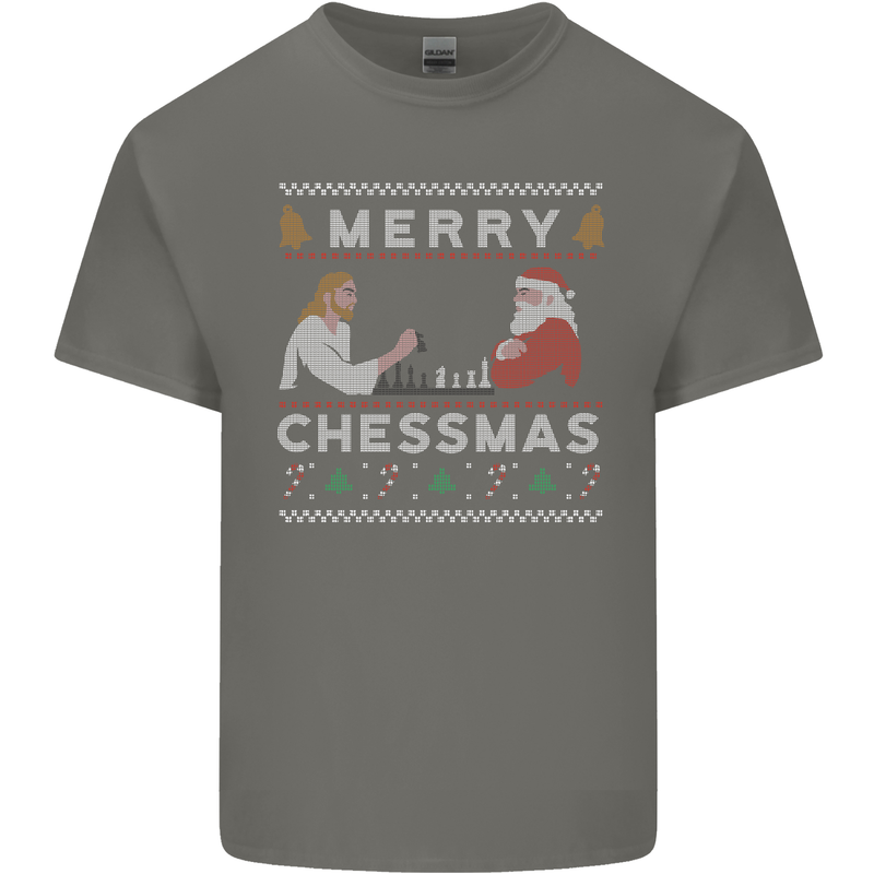 Merry Chessmass Funny Chess Player Mens Cotton T-Shirt Tee Top Charcoal