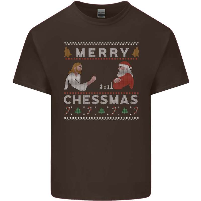 Merry Chessmass Funny Chess Player Mens Cotton T-Shirt Tee Top Dark Chocolate