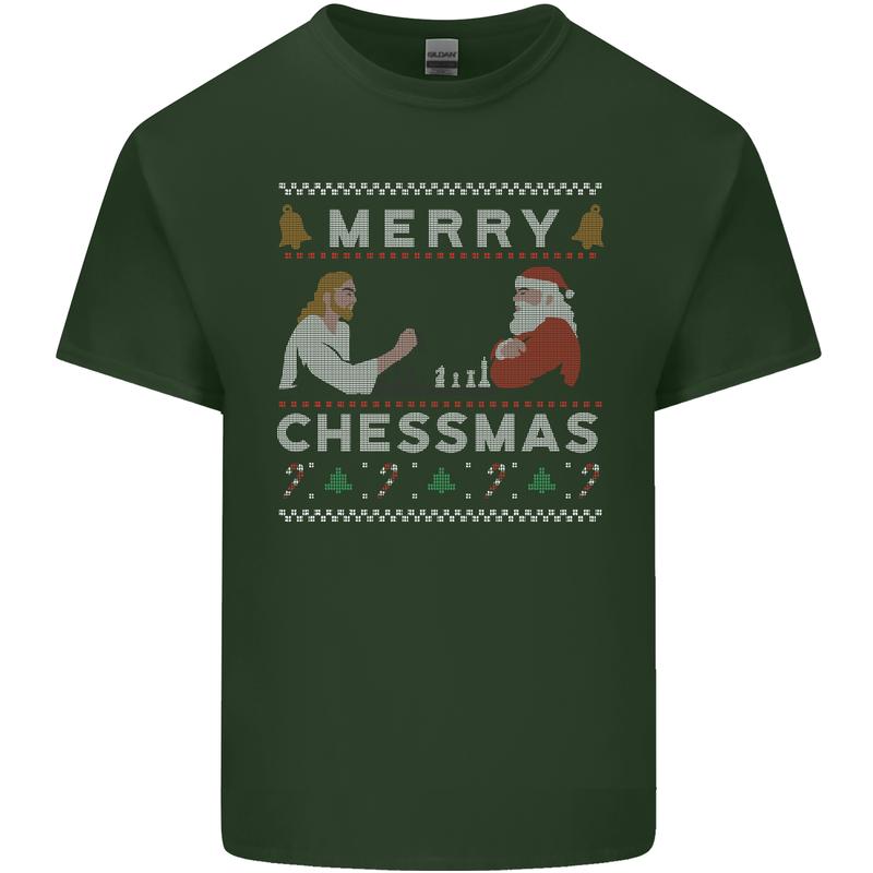 Merry Chessmass Funny Chess Player Mens Cotton T-Shirt Tee Top Forest Green