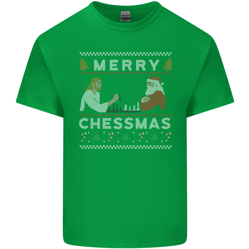 Merry Chessmass Funny Chess Player Mens Cotton T-Shirt Tee Top Irish Green