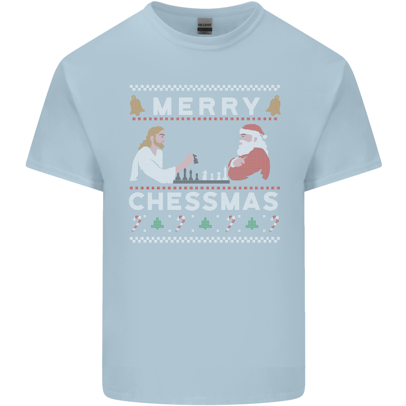 Merry Chessmass Funny Chess Player Mens Cotton T-Shirt Tee Top Light Blue