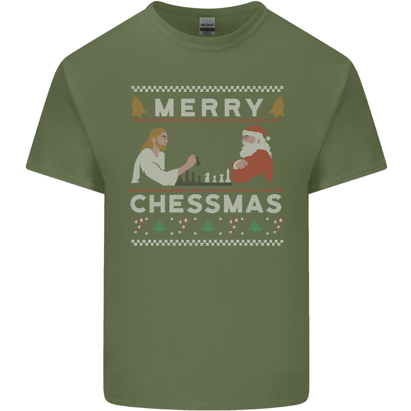 Merry Chessmass Funny Chess Player Mens Cotton T-Shirt Tee Top Military Green