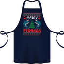 Merry Fishmas Funny Christmas Fishing Cotton Apron 100% Organic Navy Blue