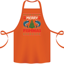 Merry Fishmas Funny Christmas Fishing Cotton Apron 100% Organic Orange