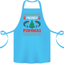 Merry Fishmas Funny Christmas Fishing Cotton Apron 100% Organic Turquoise