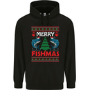 Merry Fishmas Funny Christmas Fishing Mens 80% Cotton Hoodie Black