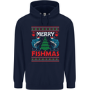 Merry Fishmas Funny Christmas Fishing Mens 80% Cotton Hoodie Navy Blue